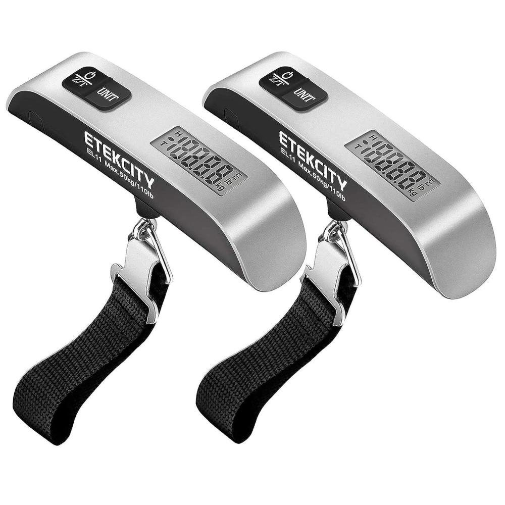 Etekcity Luggage Scale, Digital Weight Scales for Travel Accessories Essentials Suitcases , Portable Handheld Scale with Temperature Sensor, Rubber Paint, 110 Pounds, Battery Included(Ash Silver-2 pack)