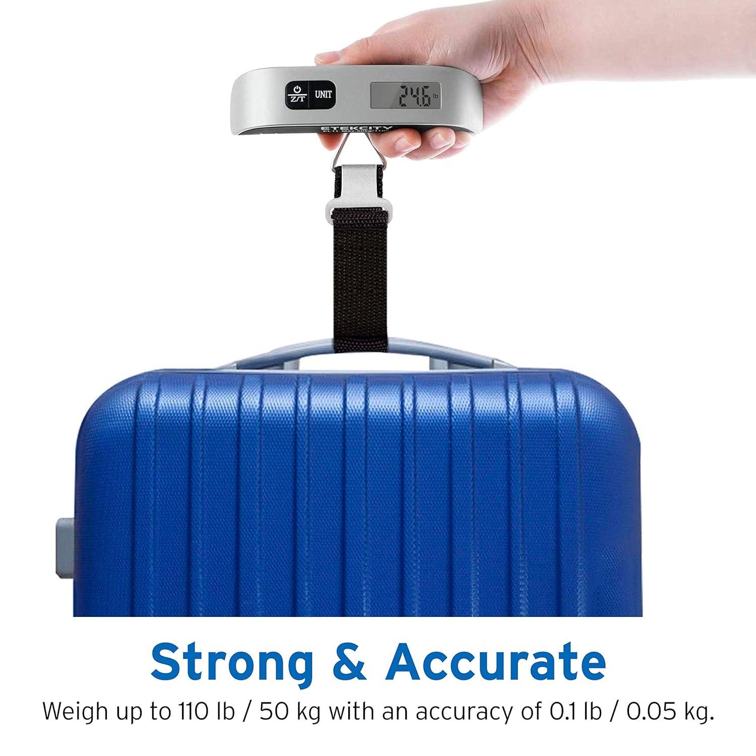 Etekcity Luggage Scale, Digital Weight Scales for Travel Accessories Essentials Suitcases , Portable Handheld Scale with Temperature Sensor, Rubber Paint, 110 Pounds, Battery Included(Ash Silver-2 pack)