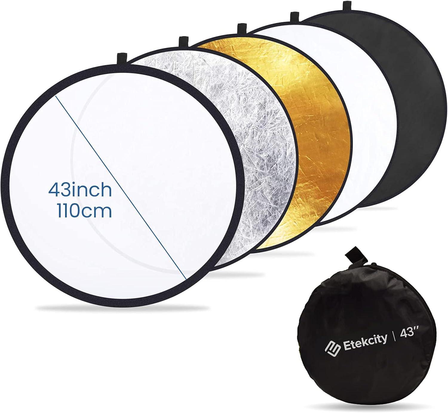 Etekcity 43″ (110cm) 5-in-1 Photography Reflector, Multi-Disc Light Reflectors for Photography, Collapsible with Bag – Translucent, Silver, Gold, White and Black(43 Inch)