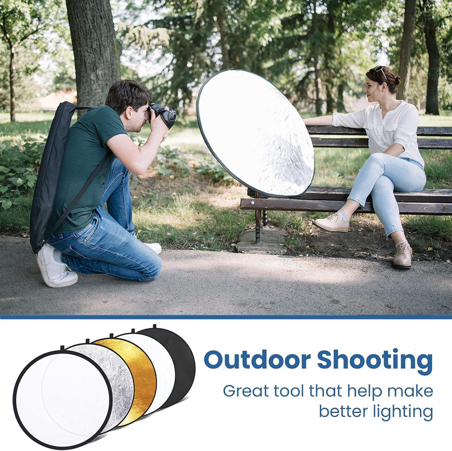 Etekcity 43″ (110cm) 5-in-1 Photography Reflector, Multi-Disc Light Reflectors for Photography, Collapsible with Bag – Translucent, Silver, Gold, White and Black(43 Inch)
