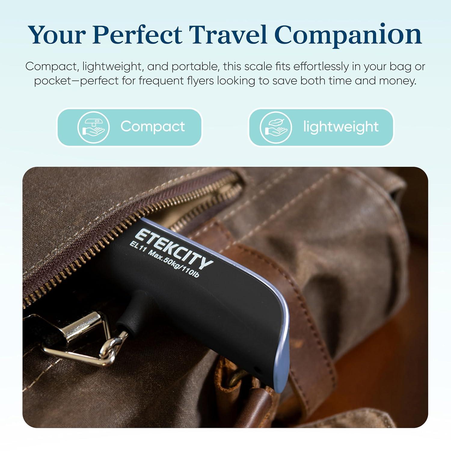 Etekcity Luggage Scale, Digital Weight Scales for Travel Accessories Essentials Suitcases , Portable Handheld Scale with Temperature Sensor, Rubber Paint, 110 Pounds, Battery Included(Bright Blue)