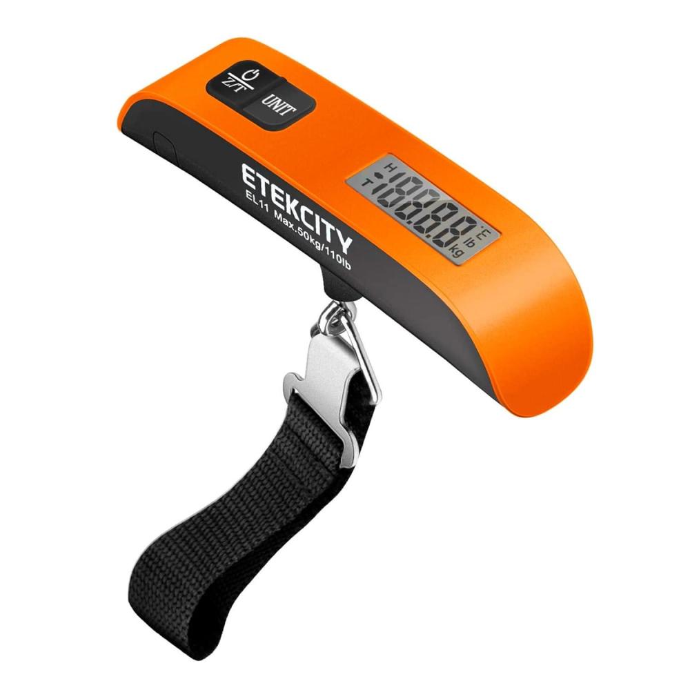 Etekcity Luggage Scale, Digital Weight Scales for Travel Accessories Essentials Suitcases , Portable Handheld Scale with Temperature Sensor, Rubber Paint, 110 Pounds, Battery Included(Orange)