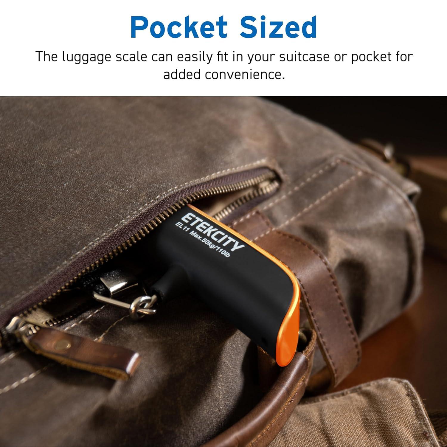 Etekcity Luggage Scale, Digital Weight Scales for Travel Accessories Essentials Suitcases , Portable Handheld Scale with Temperature Sensor, Rubber Paint, 110 Pounds, Battery Included(Orange)