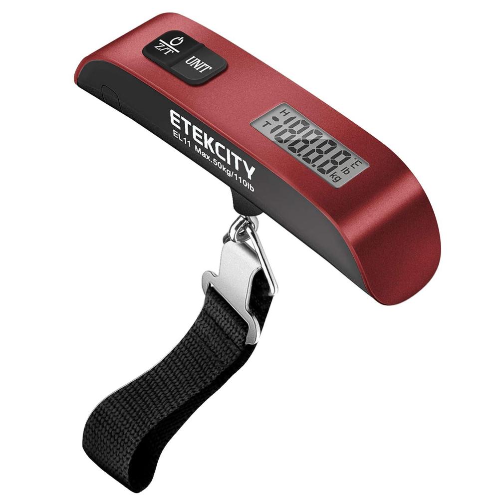 Etekcity Luggage Scale, Digital Weight Scales for Travel Accessories Essentials Suitcases , Portable Handheld Scale with Temperature Sensor, Rubber Paint, 110 Pounds, Battery Included(Claret Red)