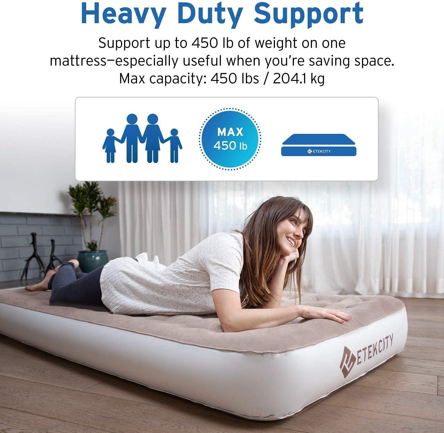 Etekcity Air Mattress Upgraded Twin Size Camping Air Bed Blow Up Bed Inflatable Mattress Raised Airbed with Rechargeable Pump for Guest, Camping, Hiking, Height 9″, Storage Bag, Brown(Twin)