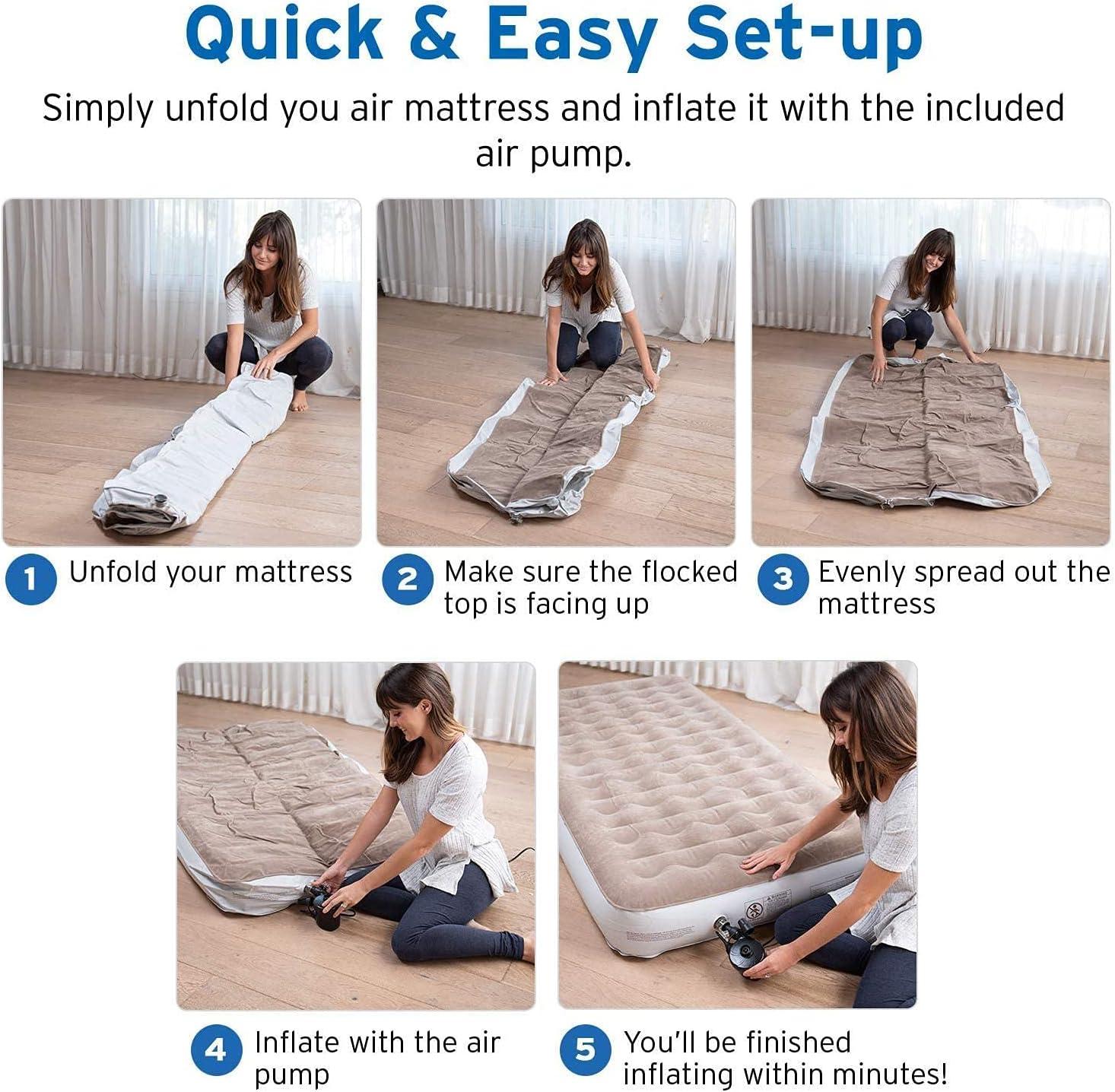 Etekcity Air Mattress Upgraded Twin Size Camping Air Bed Blow Up Bed Inflatable Mattress Raised Airbed with Rechargeable Pump for Guest, Camping, Hiking, Height 9″, Storage Bag, Brown(Twin)