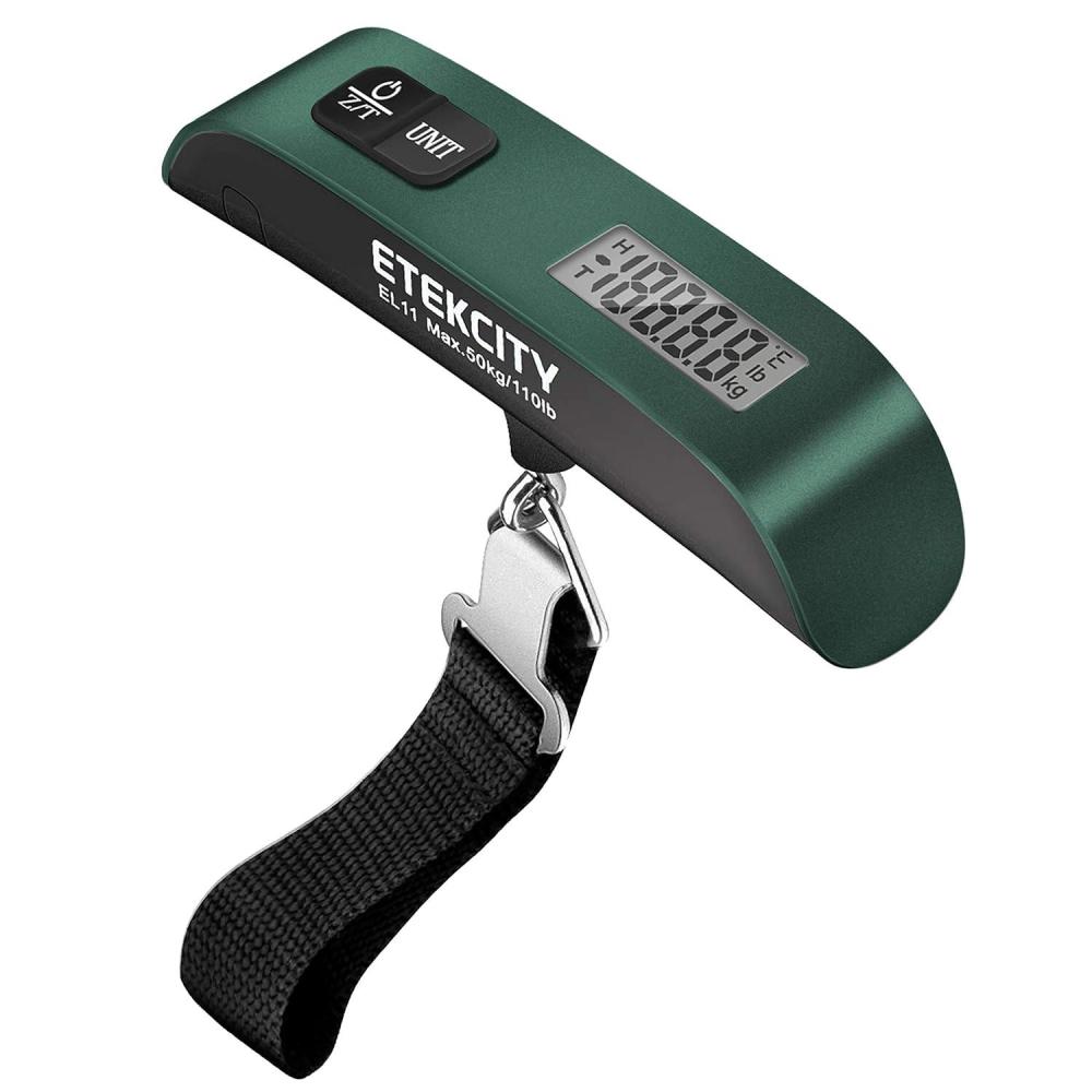 Etekcity Luggage Scale, Digital Weight Scales for Travel Accessories Essentials Suitcases , Portable Handheld Scale with Temperature Sensor, Rubber Paint, 110 Pounds, Battery Included(Green)