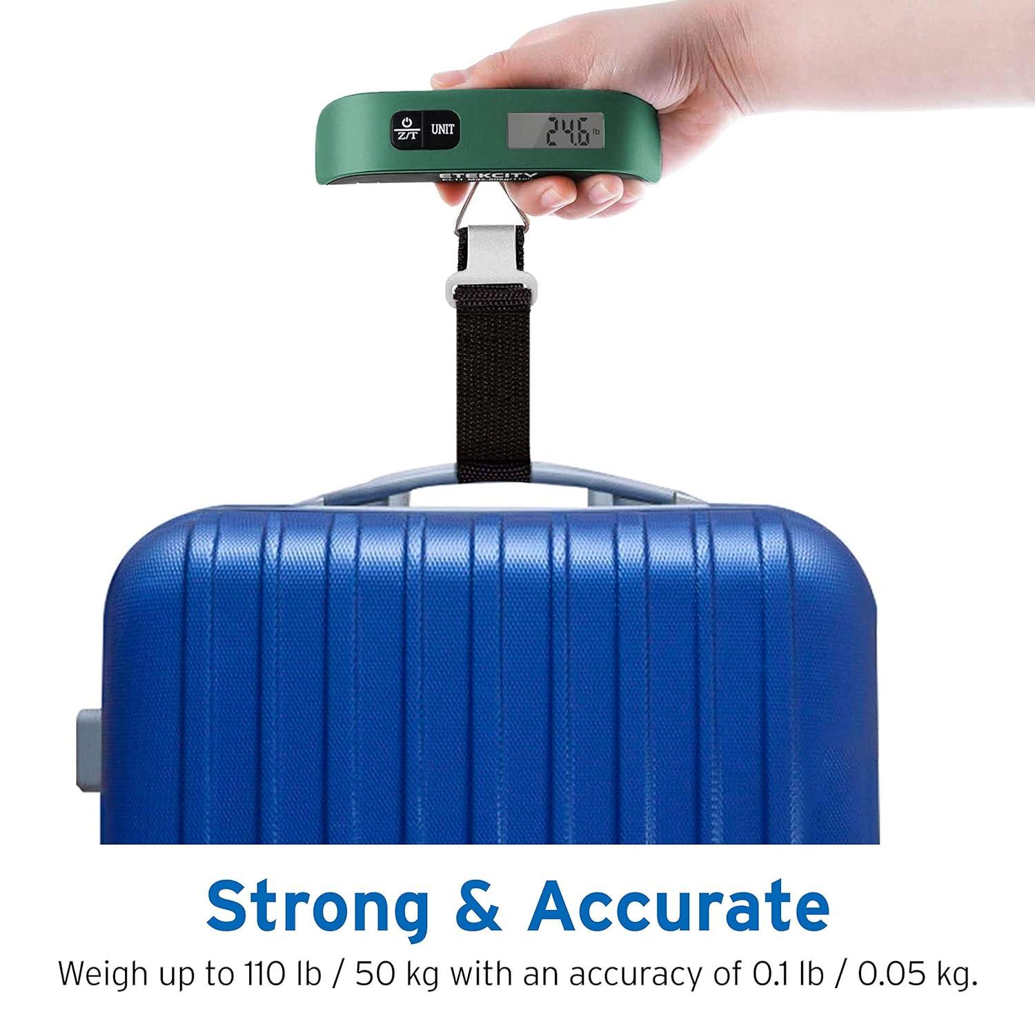 Etekcity Luggage Scale, Digital Weight Scales for Travel Accessories Essentials Suitcases , Portable Handheld Scale with Temperature Sensor, Rubber Paint, 110 Pounds, Battery Included(Green)