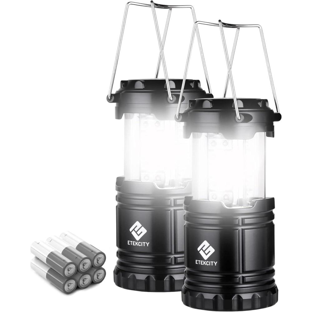 Etekcity Camping Lanterns for Power Outages 4 Pack, Flashlight for Camping Essentials, Survival Kit and Gear, Hurricane Preparedness Items, Emergency Led Battery Operated Lights, Black(2 Pack)