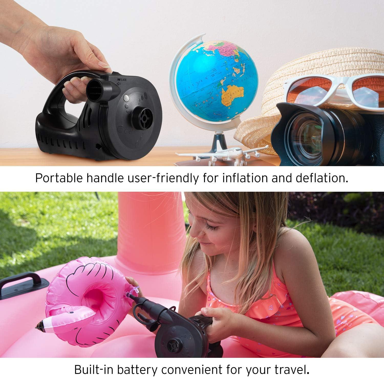 Etekcity Electric Air Pump Rechargeable Portable Air Mattress Pump Cordless Quick-Fill Inflator Deflator for Pool Inflatables Raft Bed Boat Pool Toy Floats with 3 Nozzles/(Black)