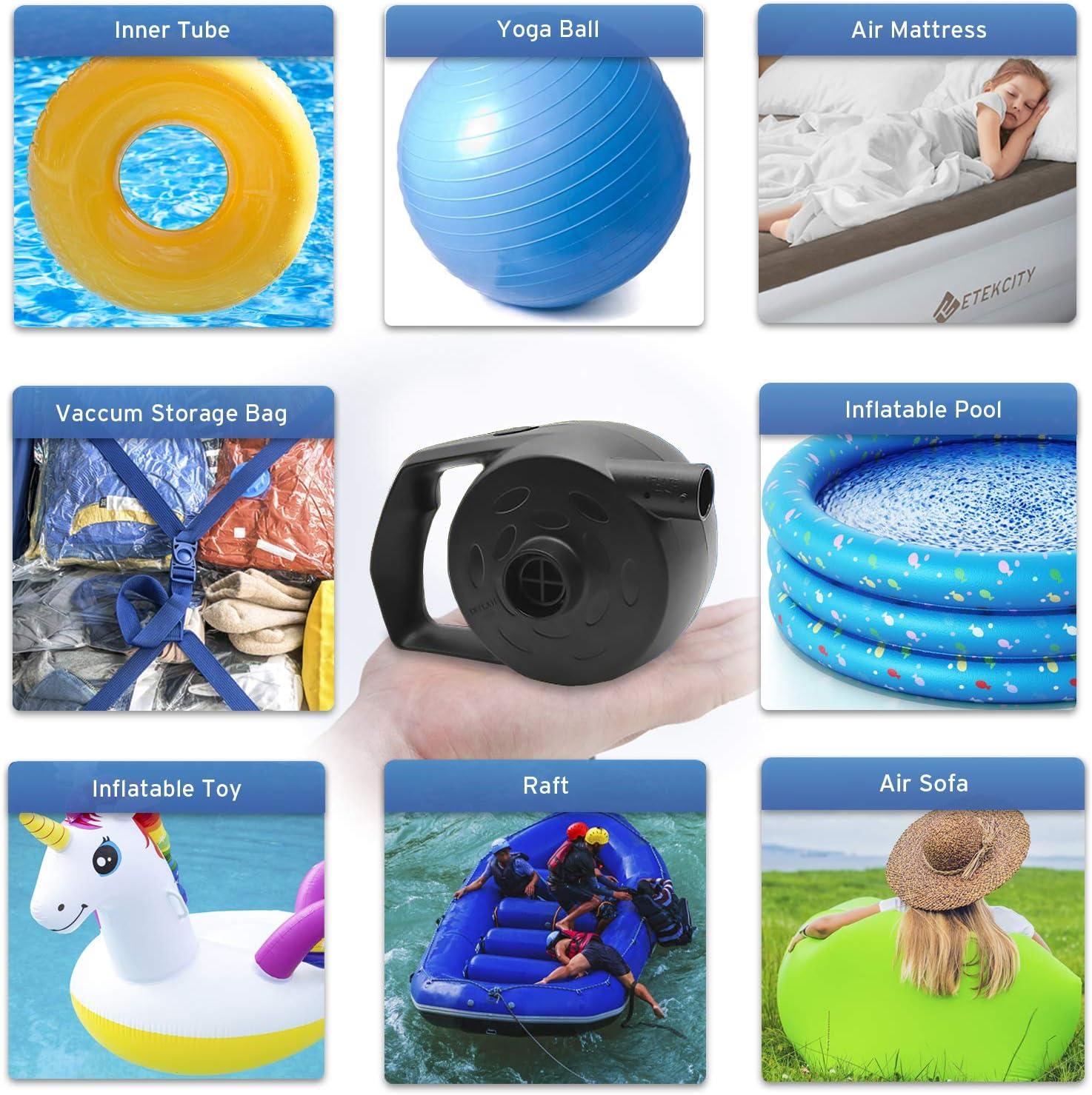 Etekcity Air Pump for Inflatables, Portable Electric Air Mattress Pump, Quick-Fill Perfect Inflator/Deflator for Couch, Blow up Pool Floats Raft Bed Boat Toy with Nozzles, 110-120V, Black(Dark Black)