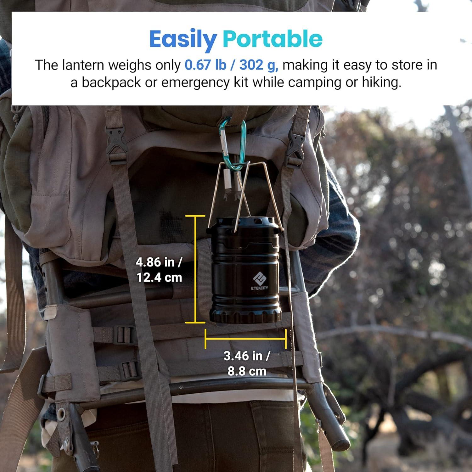 Etekcity Camping Lanterns for Power Outages 4 Pack, Flashlight for Camping Essentials, Survival Kit and Gear, Hurricane Preparedness Items, Emergency Led Battery Operated Lights, Black(4 Pack)