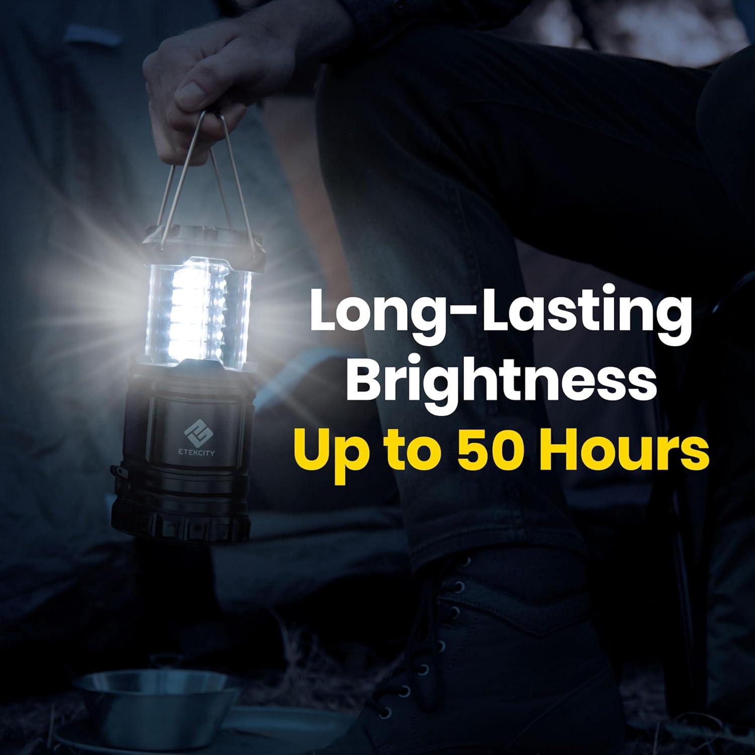 Etekcity Camping Lanterns for Power Outages 4 Pack, Flashlight for Camping Essentials, Survival Kit and Gear, Hurricane Preparedness Items, Emergency Led Battery Operated Lights, Black(4 Pack)