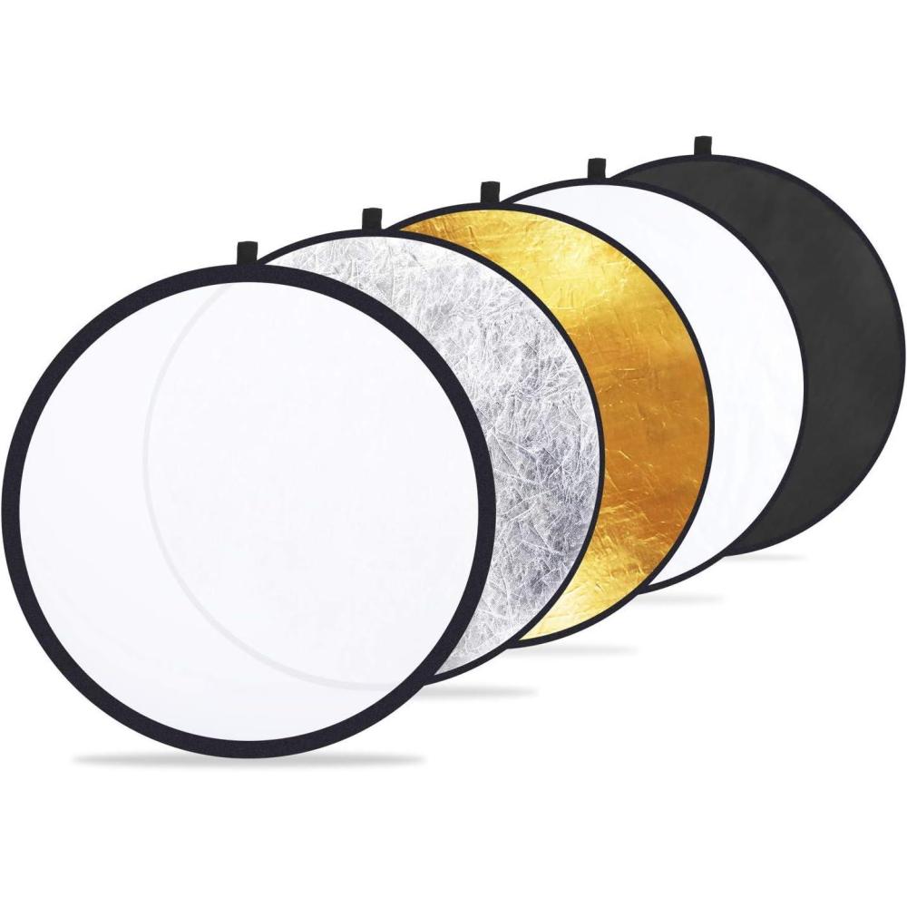 Etekcity 43″ (110cm) 5-in-1 Photography Reflector, Multi-Disc Light Reflectors for Photography, Collapsible with Bag – Translucent, Silver, Gold, White and Black(24 Inch)