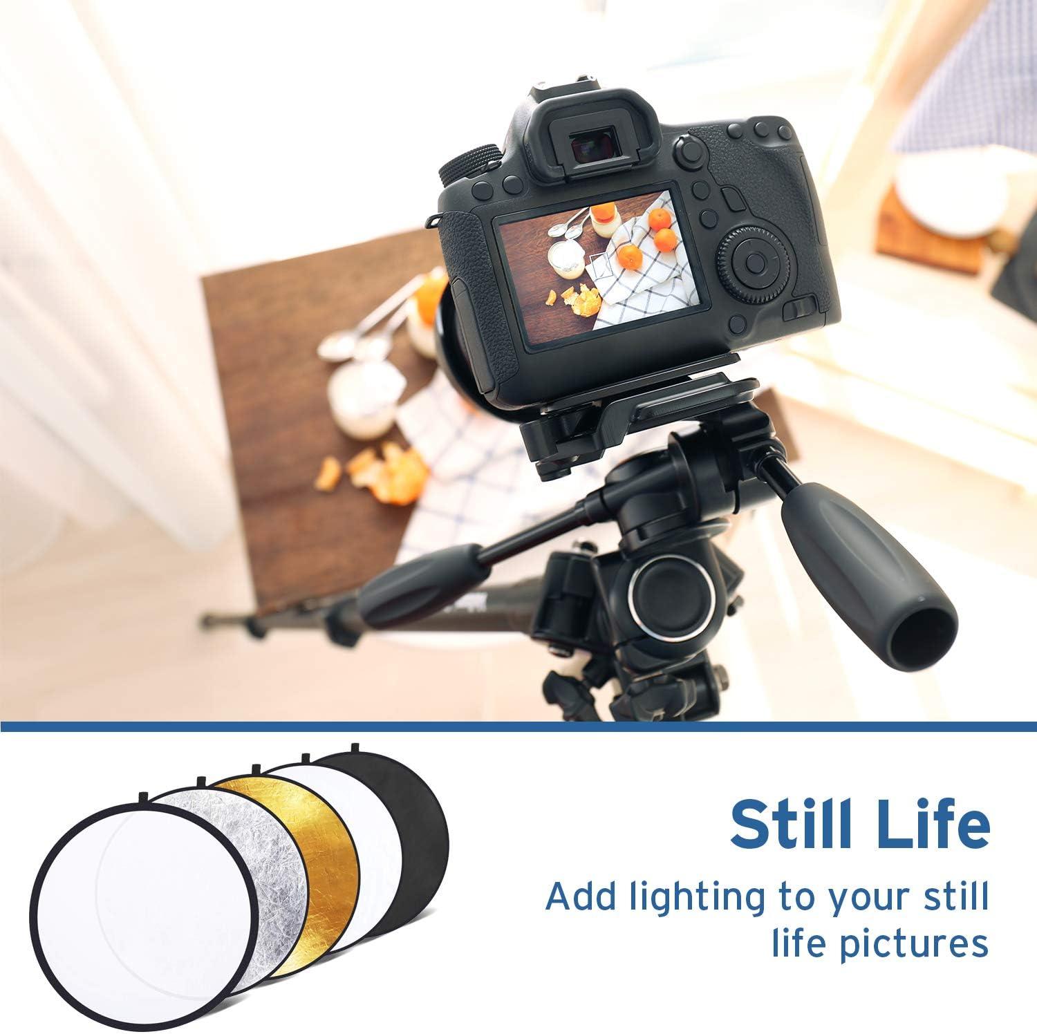 Etekcity 43″ (110cm) 5-in-1 Photography Reflector, Multi-Disc Light Reflectors for Photography, Collapsible with Bag – Translucent, Silver, Gold, White and Black(24 Inch)