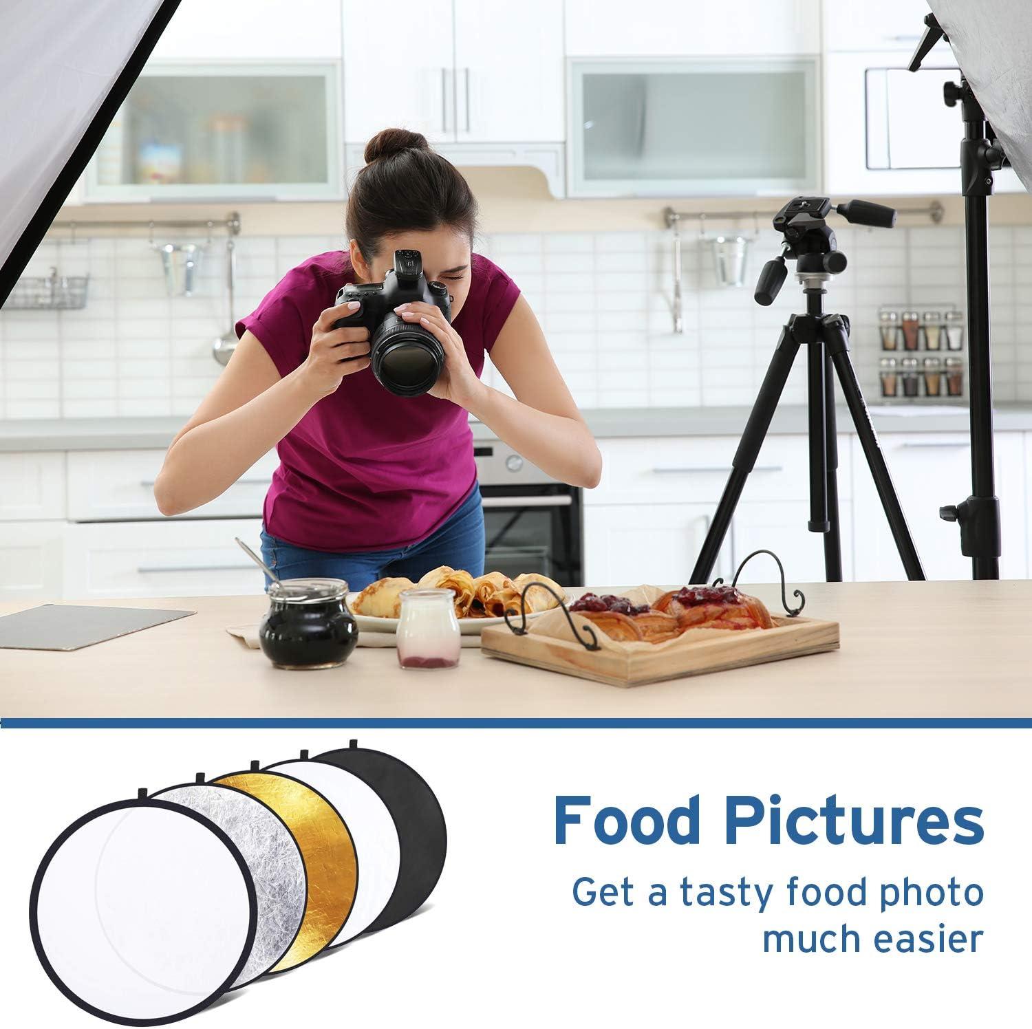 Etekcity 43″ (110cm) 5-in-1 Photography Reflector, Multi-Disc Light Reflectors for Photography, Collapsible with Bag – Translucent, Silver, Gold, White and Black(24 Inch)