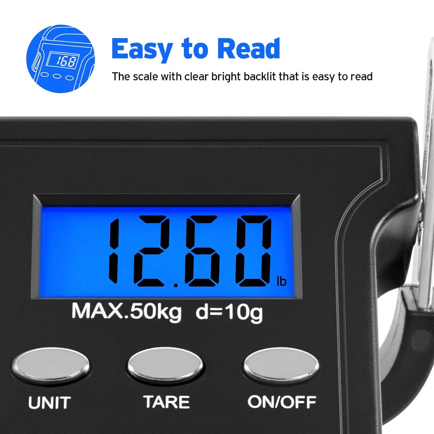 Etekcity Luggage Scale, Digital Weight Scales for Travel Accessories Essentials Suitcases , Portable Handheld Scale with Temperature Sensor, Rubber Paint, 110 Pounds, Battery Included(Dark Black)