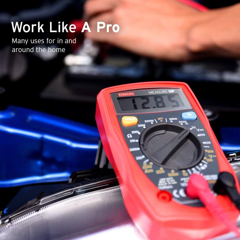 Etekcity Digital Multimeter, AC DC Voltmeter Amp Volt Ohm Current Meter, Electrical Voltage Outlet Circuit Tester With Continuity Resistance Diode Test ,Two Build-In Ceramic Fuses, Red, MSR-R500