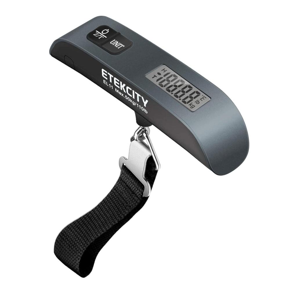 Etekcity Luggage Scale, Digital Weight Scales for Travel Accessories Essentials Suitcases , Portable Handheld Scale with Temperature Sensor, Rubber Paint, 110 Pounds, Battery Included(Charcoal Gray)