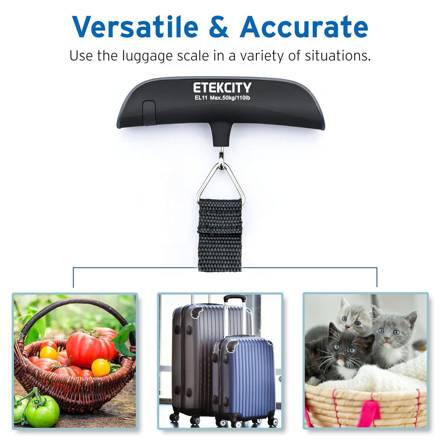 Etekcity Luggage Scale, Digital Weight Scales for Travel Accessories Essentials Suitcases , Portable Handheld Scale with Temperature Sensor, Rubber Paint, 110 Pounds, Battery Included(Charcoal Gray)