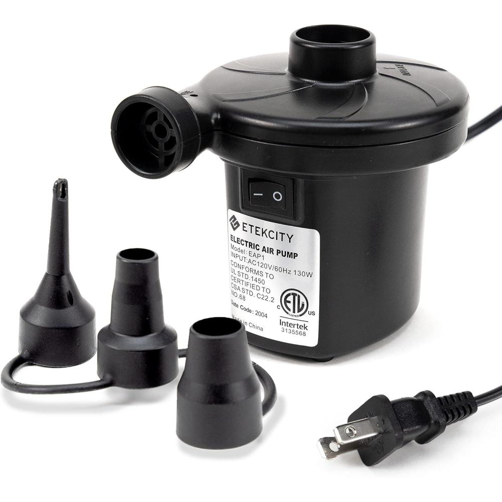 Etekcity Air Pump for Inflatables, Portable Electric Air Mattress Pump, Quick-Fill Perfect Inflator/Deflator for Couch, Blow up Pool Floats Raft Bed Boat Toy with Nozzles, 110-120V, Black(Black)