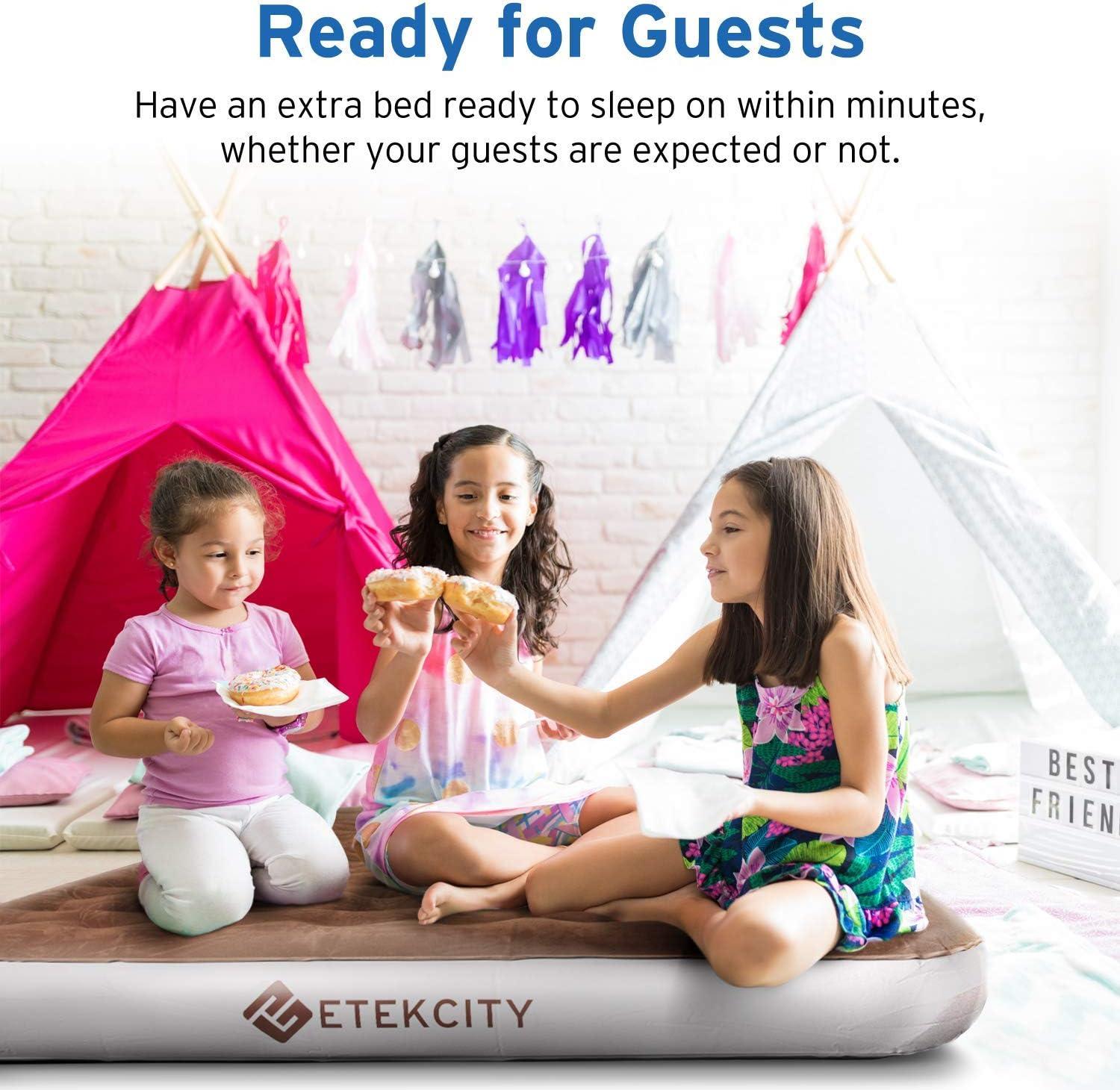 Etekcity Air Mattress Upgraded Twin Size Camping Air Bed Blow Up Bed Inflatable Mattress Raised Airbed with Rechargeable Pump for Guest, Camping, Hiking, Height 9″, Storage Bag, Brown(Queen)