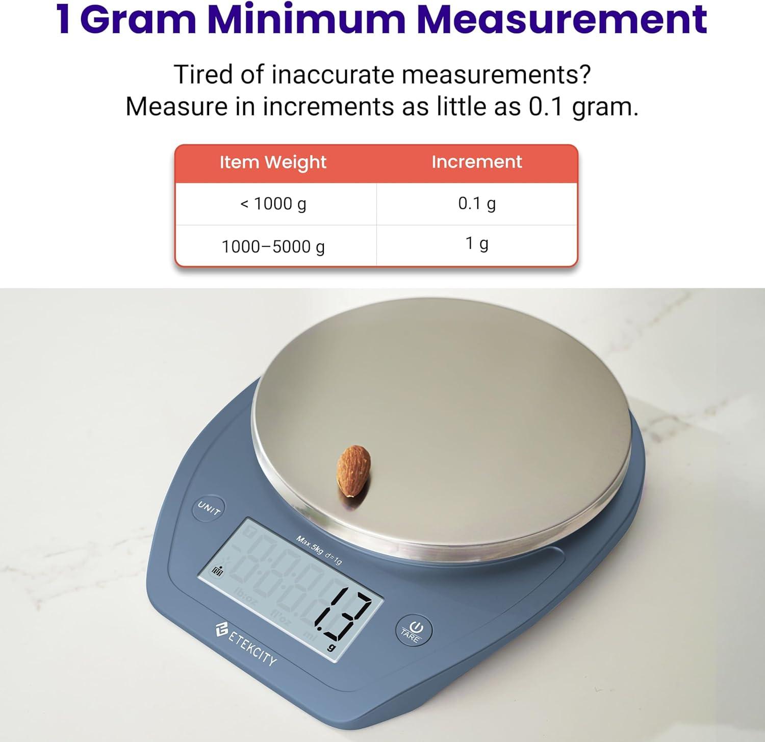 Etekcity Food Kitchen Scale With Bowl, Digital Ounces and Grams for Cooking, Baking, Meal Prep, Dieting, and Weight Loss, 11lb/5kg, Backlit Display(Prussian Blue)