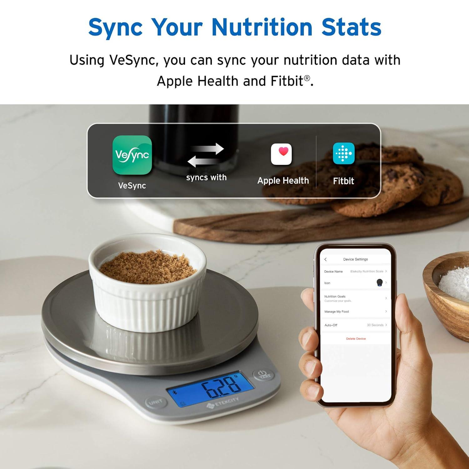 Etekcity Nutrition Smart Food Kitchen Scale, Digital Ounces and Grams for Cooking, Baking, Meal Prep, Dieting, and Weight Loss, 11 Pounds-Bluetooth, 304 Stainless Steel
