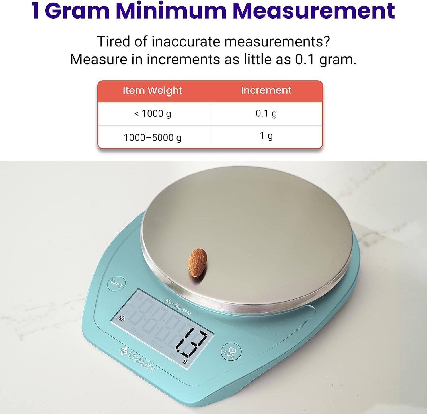 Etekcity Food Kitchen Scale With Bowl, Digital Ounces and Grams for Cooking, Baking, Meal Prep, Dieting, and Weight Loss, 11lb/5kg, Backlit Display(Bright Blue)