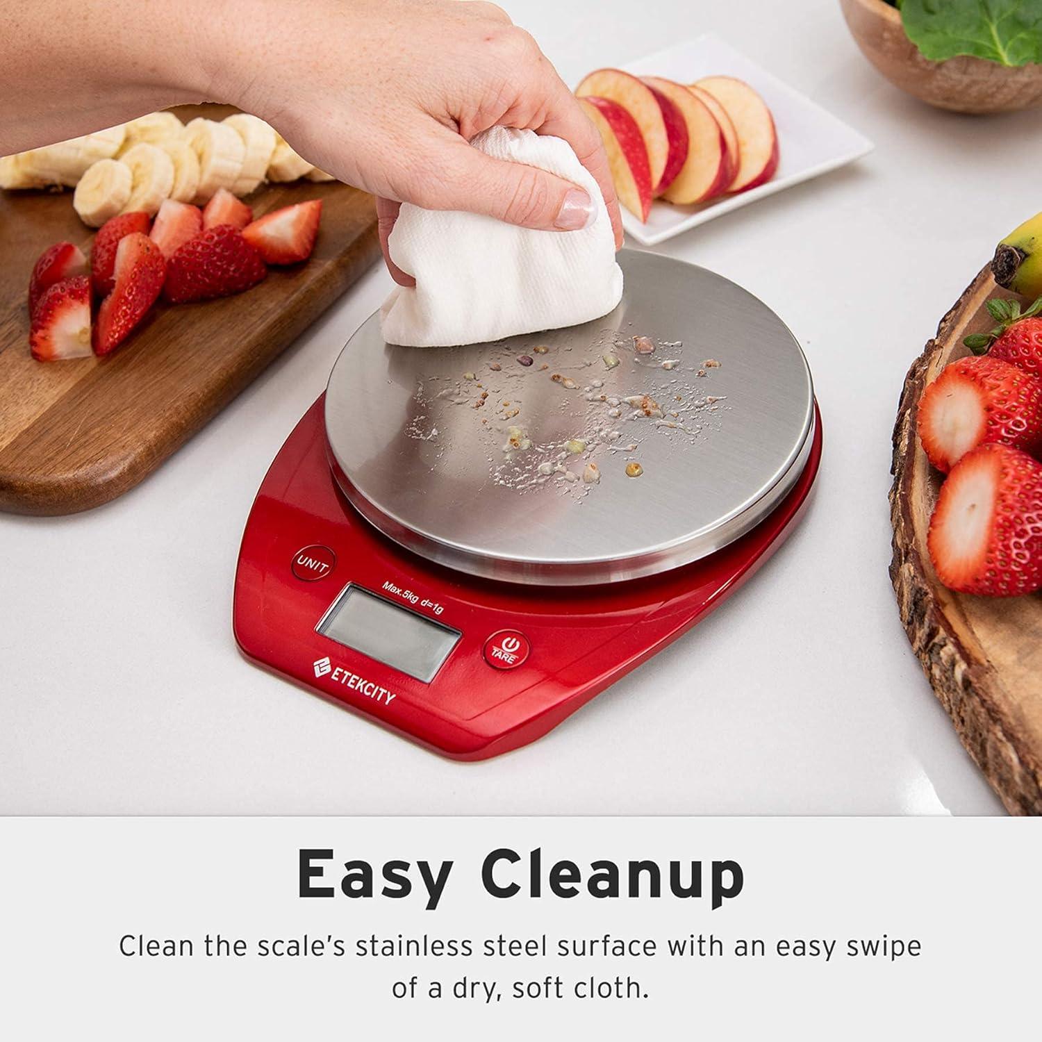 Etekcity Food Kitchen Scale With Bowl, Digital Ounces and Grams for Cooking, Baking, Meal Prep, Dieting, and Weight Loss, 11lb/5kg, Backlit Display(Chili Red)