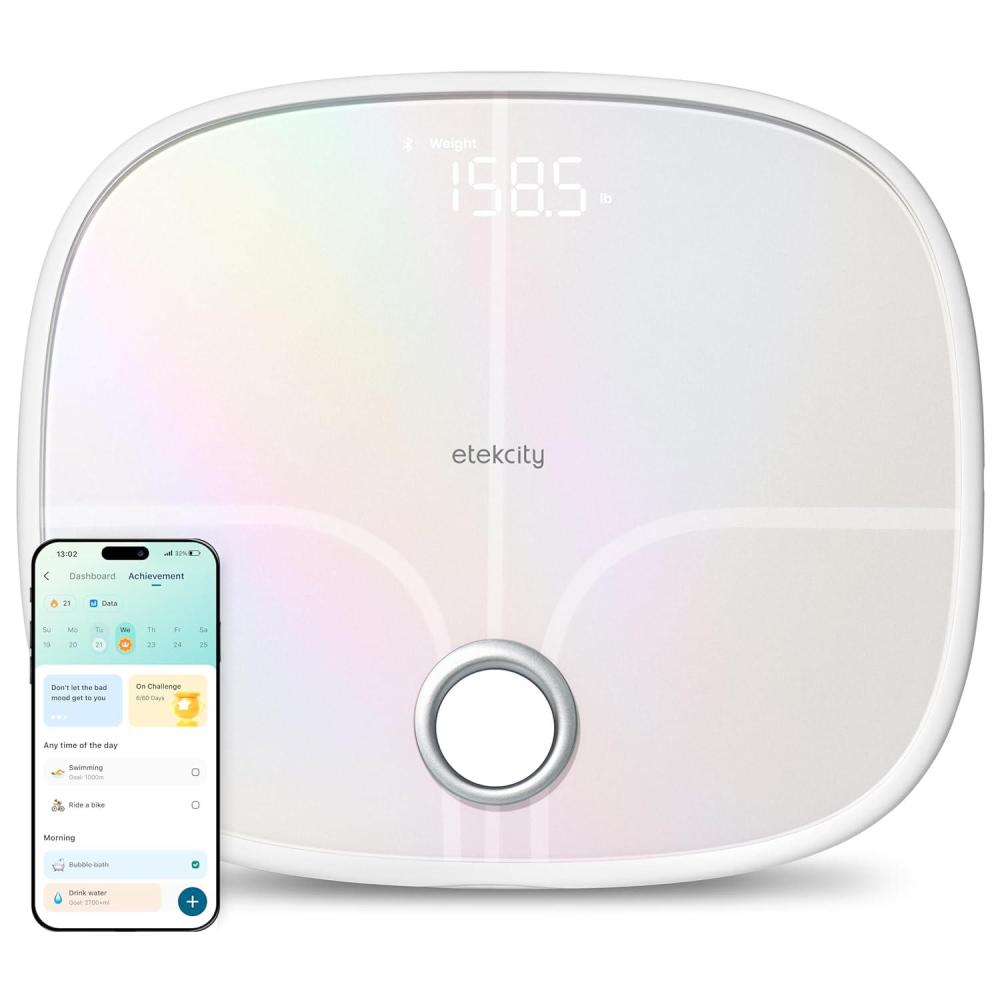 Etekcity Scale for Body Weight, Digital Bathroom Scales for People, Most Accurate to 0.05lb, Bright LED Display & Large Clear Numbers, Upgraded Quality for the Elderly Safe Home Use, 400 lbs(Rainbow White)