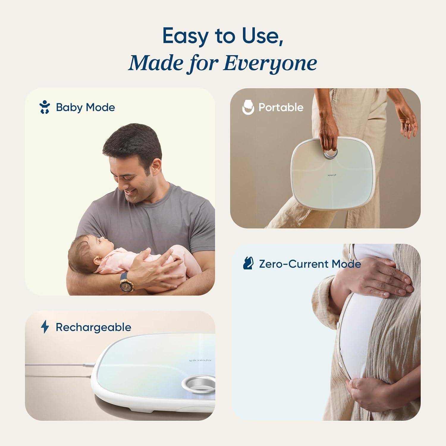 Etekcity Smart Rechargeable Scale for Body Weight, BMI, Fat, Muscle Mass, FSA&HSA Eligible, Digital Bathroom Scale with 13 Metrics, Secret Mode, Bluetooth Connect to Free Apps, Rainbow White(Rainbow White)