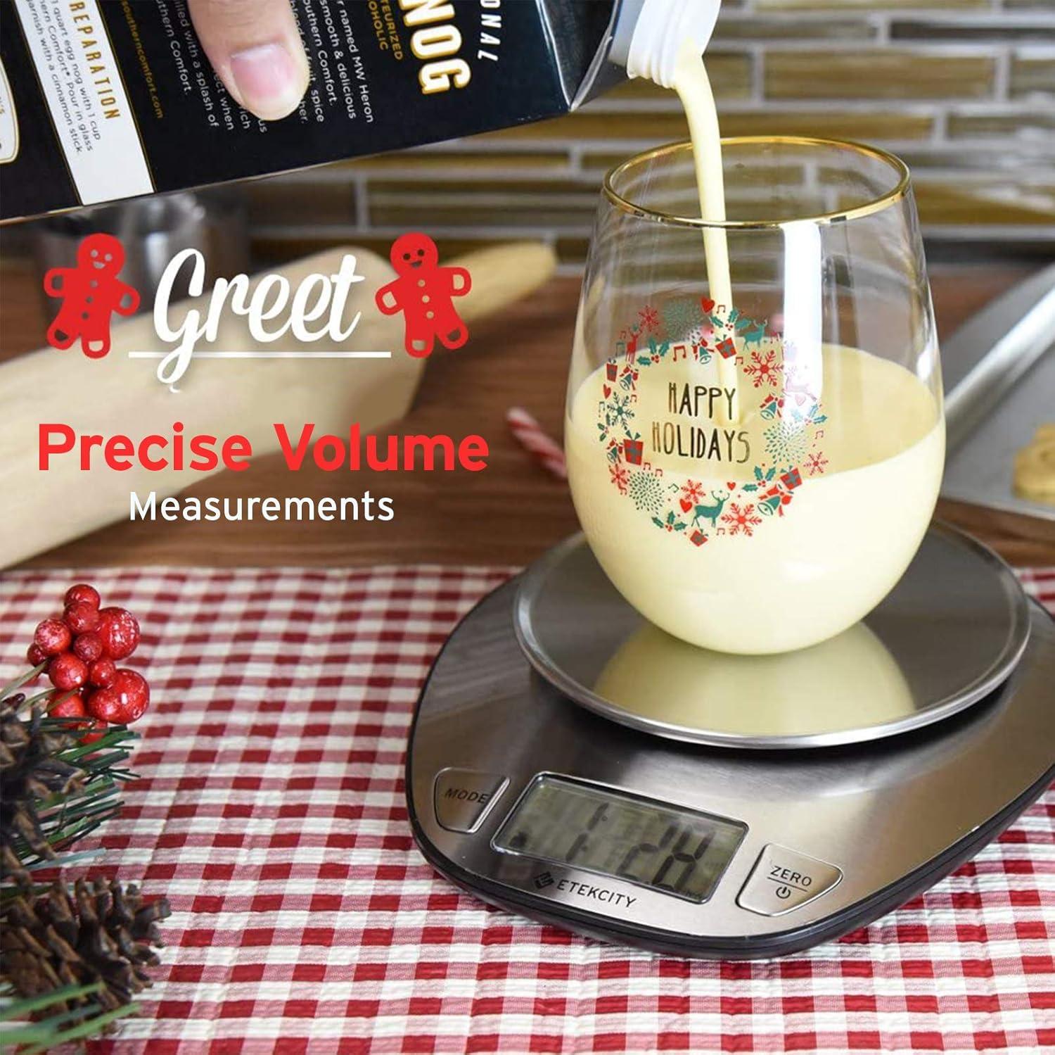 Etekcity 11lb/5kg Stainless Steel Digital Kitchen Food Scales, with Liquid Volume Measurement Function, Auto Zero/Tare and Large Backlight LCD Display, Silver(Basic-1 g round)