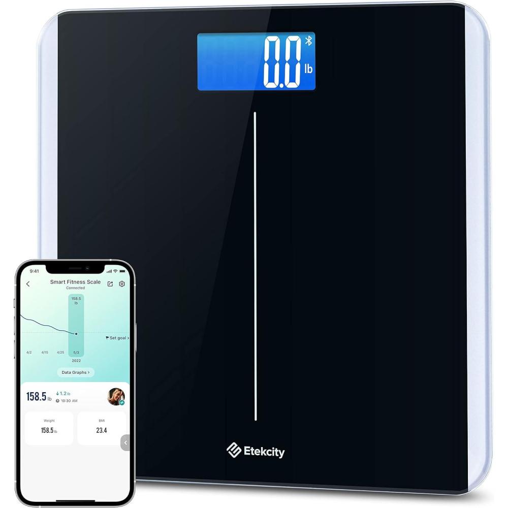 Etekcity FSA&HSA Eligible Smart Scale for Body Weight Fat, Digital Weighing Machine for Accurate BMI Muscle Mass Composition, Apple Health Compatible Fitness Equipment,TFT,‎Tempered Glass,Black(Carbon Black)