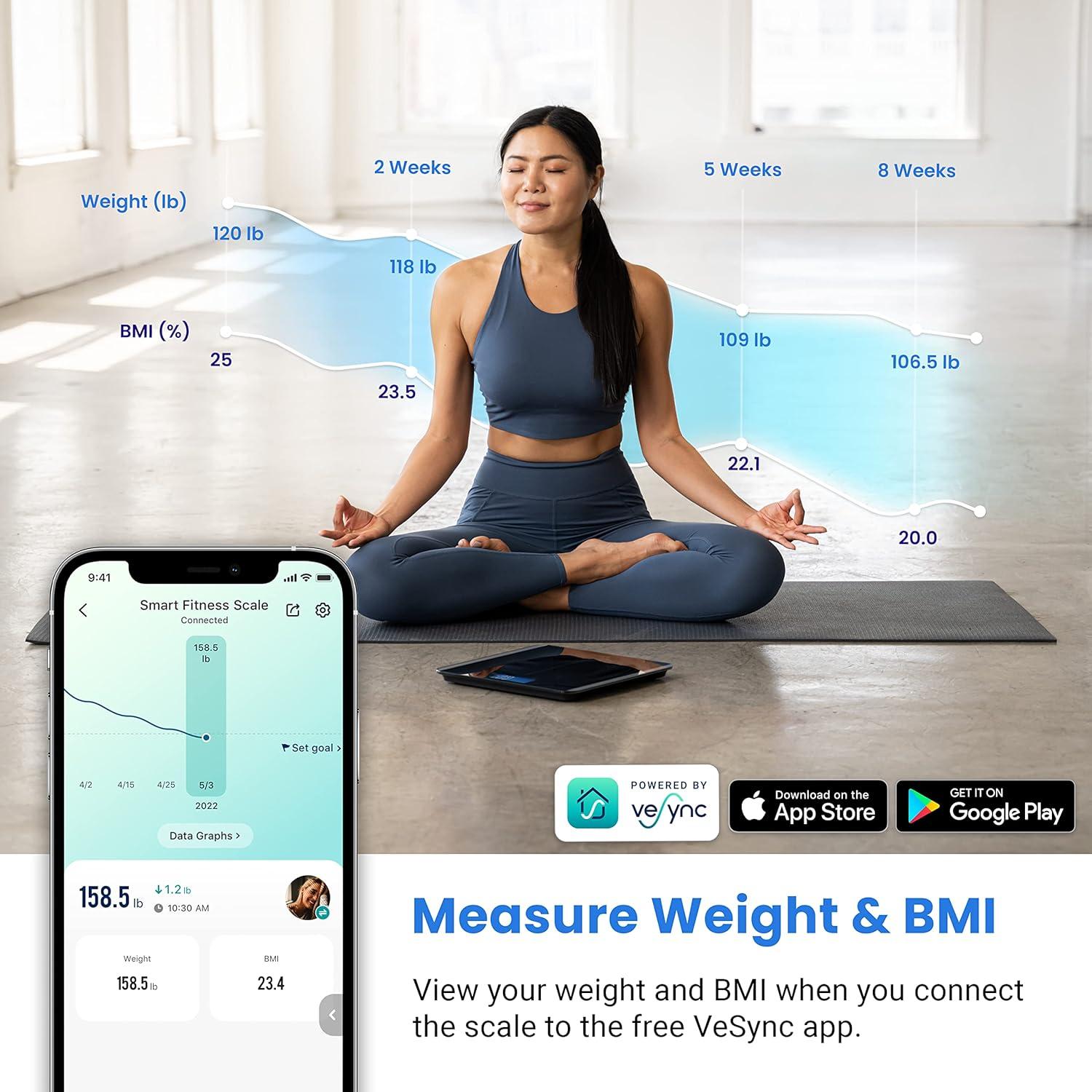 Etekcity FSA&HSA Eligible Smart Scale for Body Weight Fat, Digital Weighing Machine for Accurate BMI Muscle Mass Composition, Apple Health Compatible Fitness Equipment,TFT,‎Tempered Glass,Black(Carbon Black)