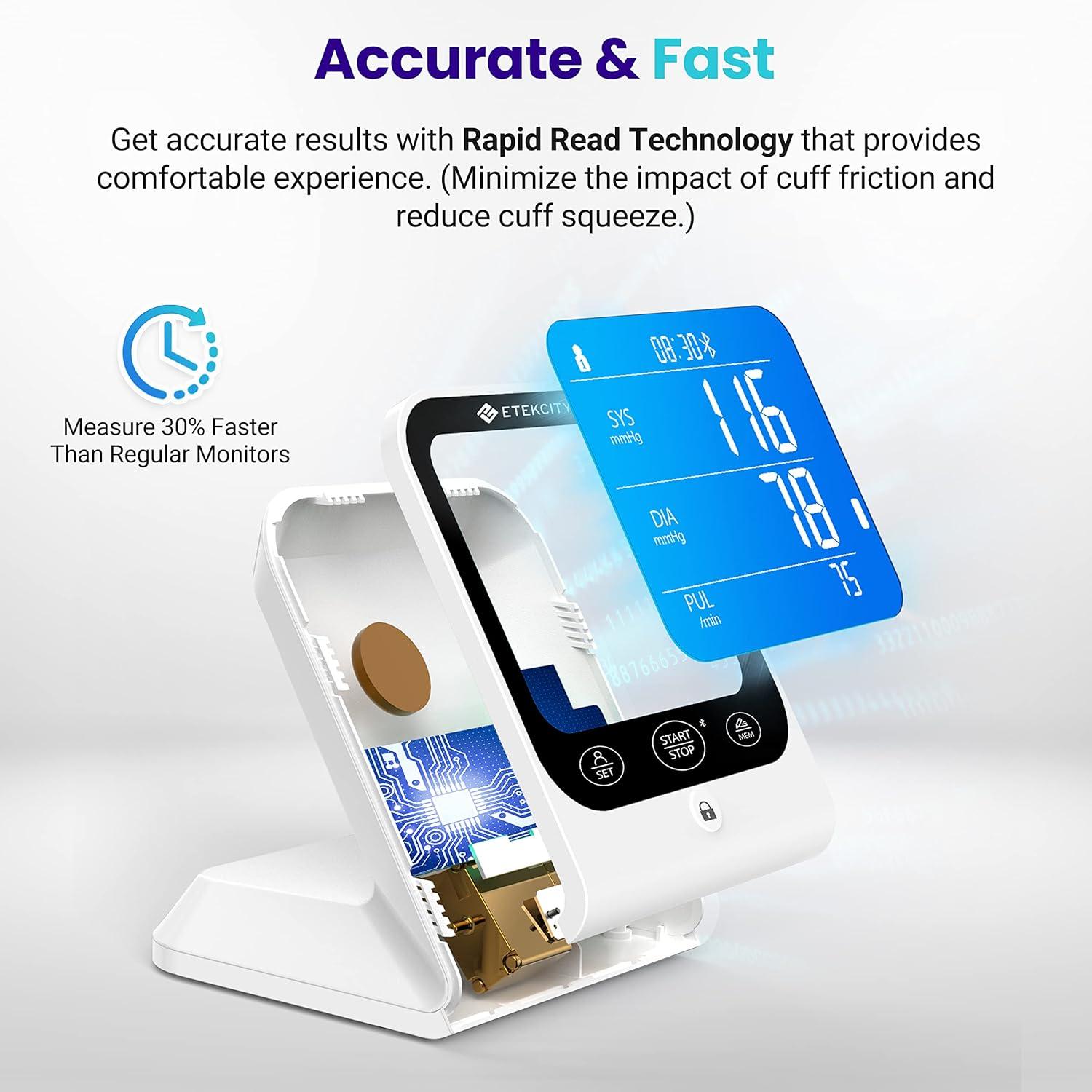 Etekcity Bluetooth Blood Pressure Monitor, FSA-HSA Eligible, Smart Upper Arm Automatic BP Machine with App, Wide Cuff 8.6″-16.5″, Irregular Heartbeat Detection,Home Medical Diagnostic Kit Wearables