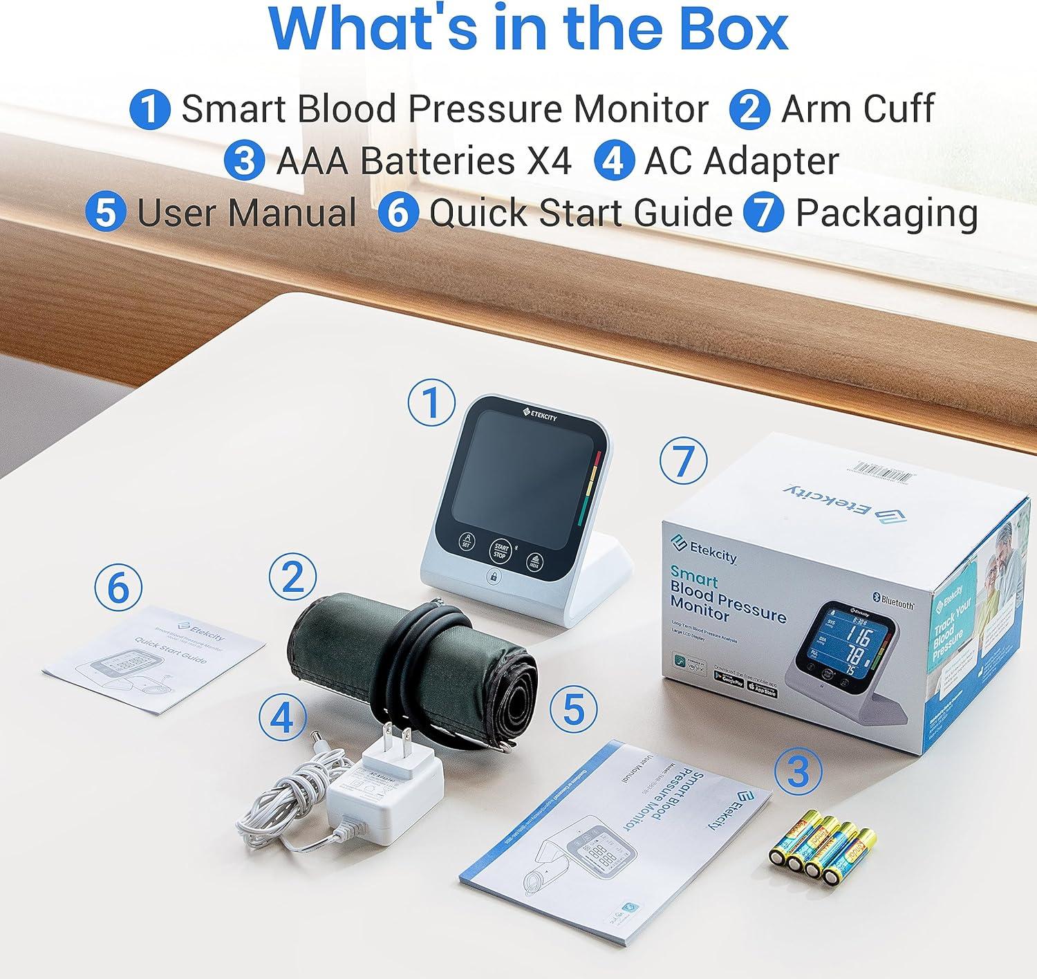 Etekcity Bluetooth Blood Pressure Monitor, FSA-HSA Eligible, Smart Upper Arm Automatic BP Machine with App, Wide Cuff 8.6″-16.5″, Irregular Heartbeat Detection,Home Medical Diagnostic Kit Wearables