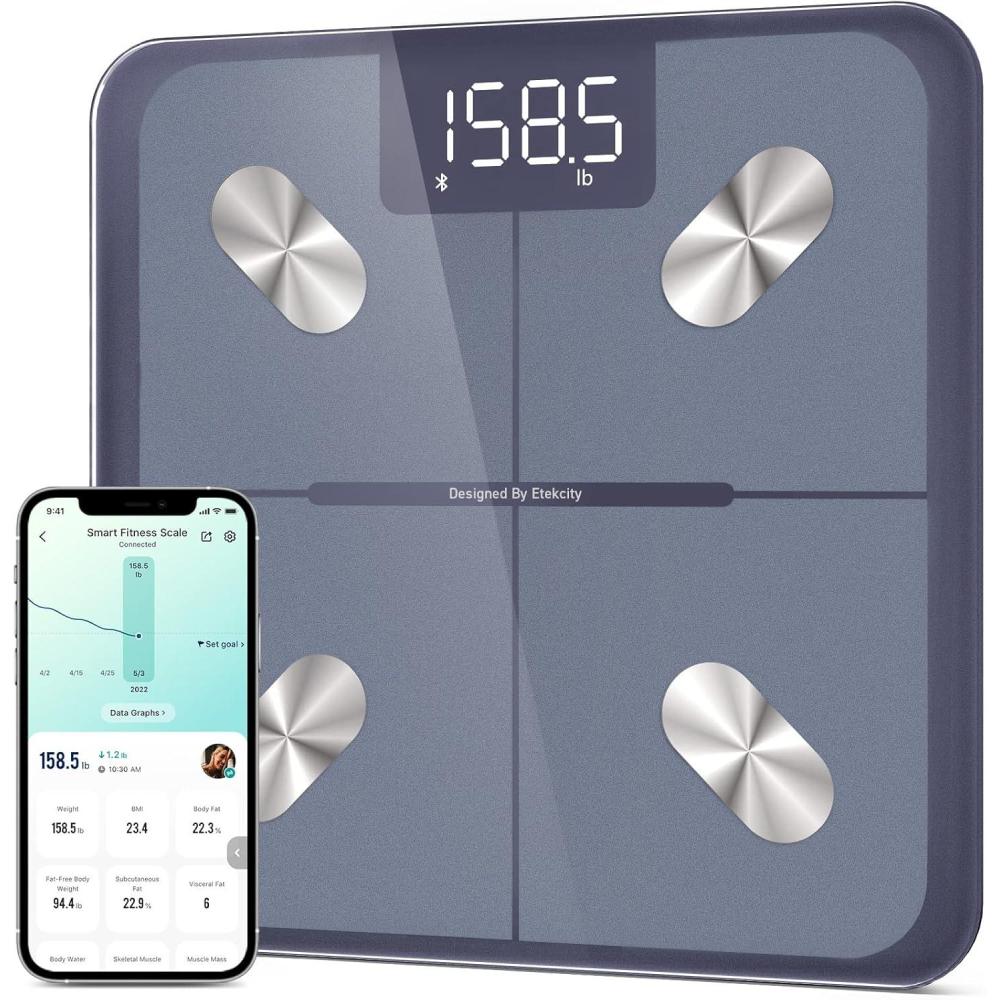 Etekcity Smart Scale for Body Weight, FSA&HSA Eligible, Bathroom Digital Weighing Scale with BMI, Body Fat, Muscle Mass, Accurate Bluetooth Home User Health Equipment Sync Apps, LED, Tempered glass(Blue)