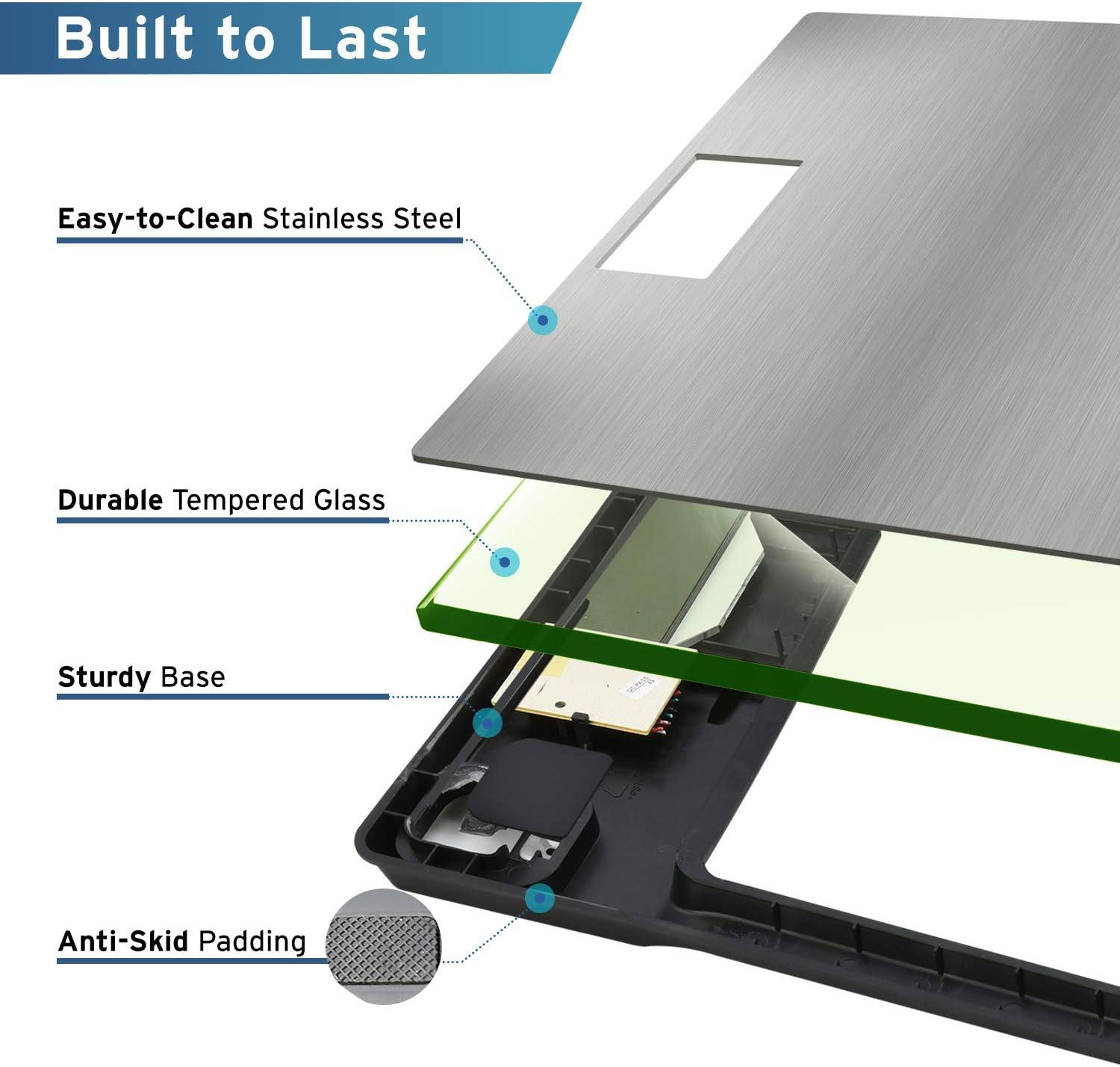 Etekcity FSA&HSA Eligible Smart Scale for Body Weight Fat, Digital Weighing Machine for Accurate BMI Muscle Mass Composition, Apple Health Compatible Fitness Equipment,TFT,‎Tempered Glass,Black(Brushed Silver)