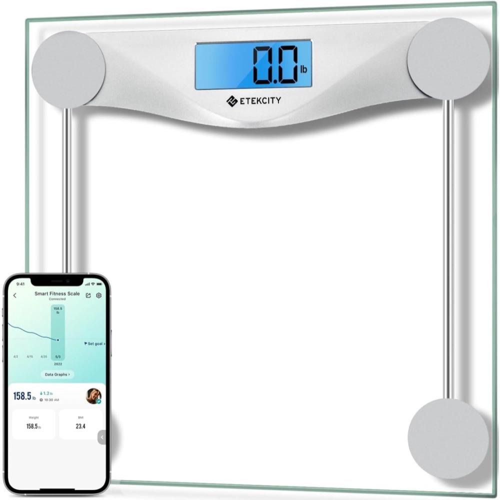 Etekcity FSA&HSA Eligible Smart Scale for Body Weight Fat, Digital Weighing Machine for Accurate BMI Muscle Mass Composition, Apple Health Compatible Fitness Equipment,TFT,‎Tempered Glass,Black(Satin Silver)