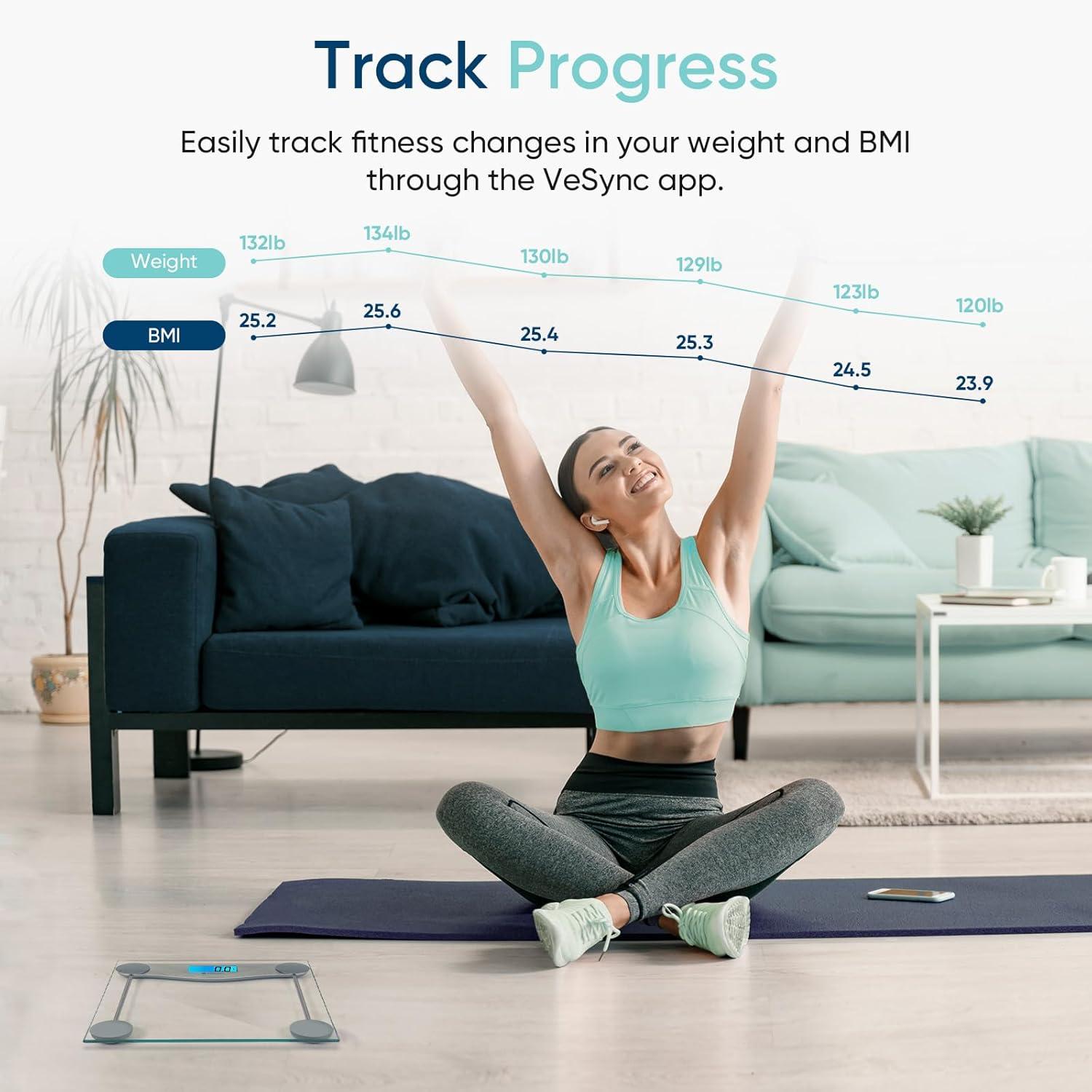Etekcity FSA&HSA Eligible Smart Scale for Body Weight Fat, Digital Weighing Machine for Accurate BMI Muscle Mass Composition, Apple Health Compatible Fitness Equipment,TFT,‎Tempered Glass,Black(Satin Silver)