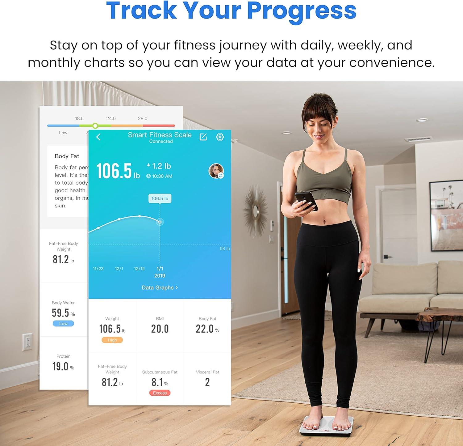 Etekcity Smart Scale for Body Weight, FSA&HSA Eligible, Bathroom Digital Weighing Scale with BMI, Body Fat, Muscle Mass, Accurate Bluetooth Home User Health Equipment Sync Apps, LED, Tempered glass(White)