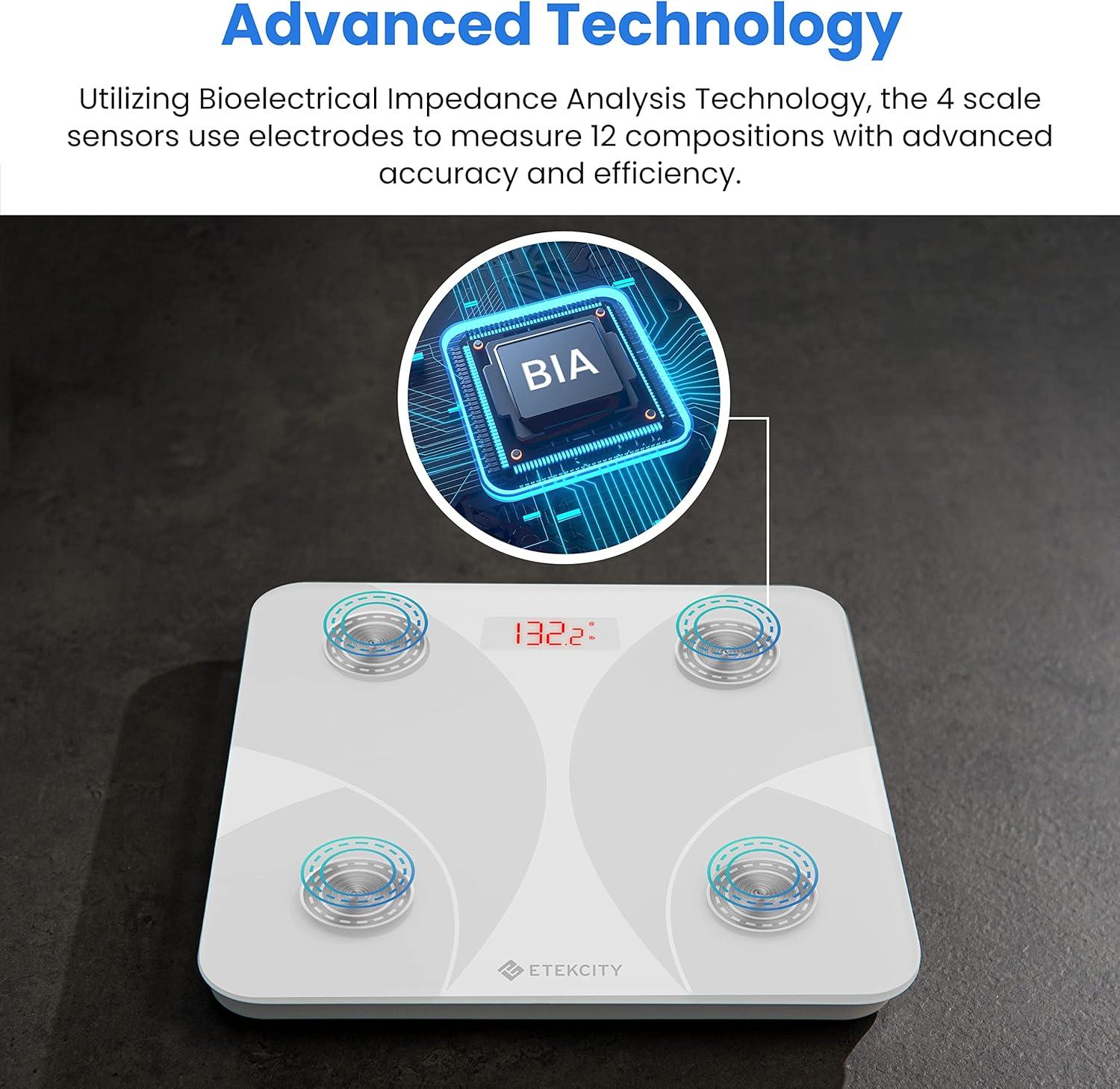 Etekcity Smart Scale for Body Weight, FSA&HSA Eligible, Bathroom Digital Weighing Scale with BMI, Body Fat, Muscle Mass, Accurate Bluetooth Home User Health Equipment Sync Apps, LED, Tempered glass(White)