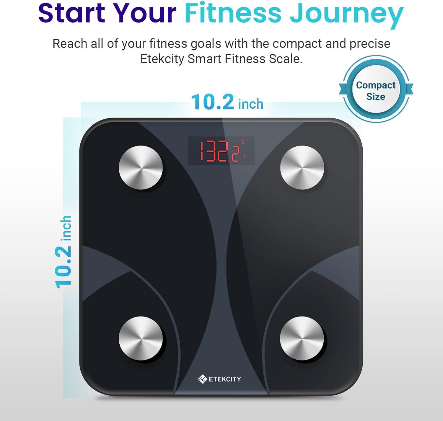 Etekcity Smart Scale for Body Weight, FSA&HSA Eligible, Bathroom Digital Weighing Scale with BMI, Body Fat, Muscle Mass, Accurate Bluetooth Home User Health Equipment Sync Apps, LED, Tempered glass(Textured Black)