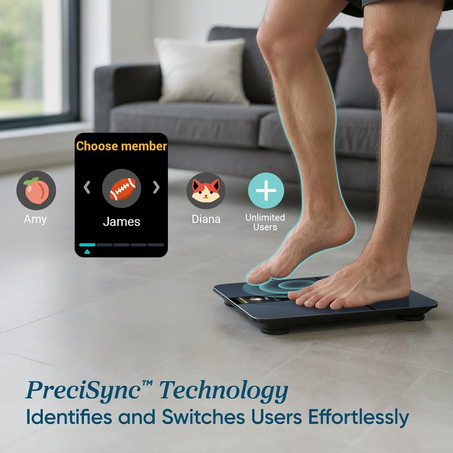 Etekcity FSA&HSA Eligible Smart Scale for Body Weight Fat, Digital Weighing Machine for Accurate BMI Muscle Mass Composition, Apple Health Compatible Fitness Equipment,TFT,‎Tempered Glass,Black(Black-Color Screen)