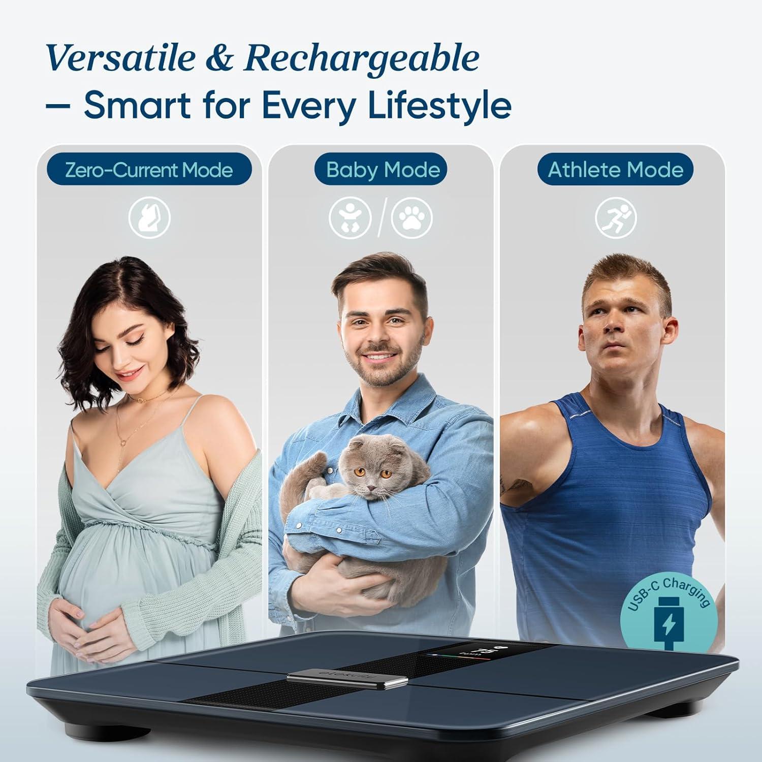 Etekcity FSA&HSA Eligible Smart Scale for Body Weight Fat, Digital Weighing Machine for Accurate BMI Muscle Mass Composition, Apple Health Compatible Fitness Equipment,TFT,‎Tempered Glass,Black(Black-Color Screen)
