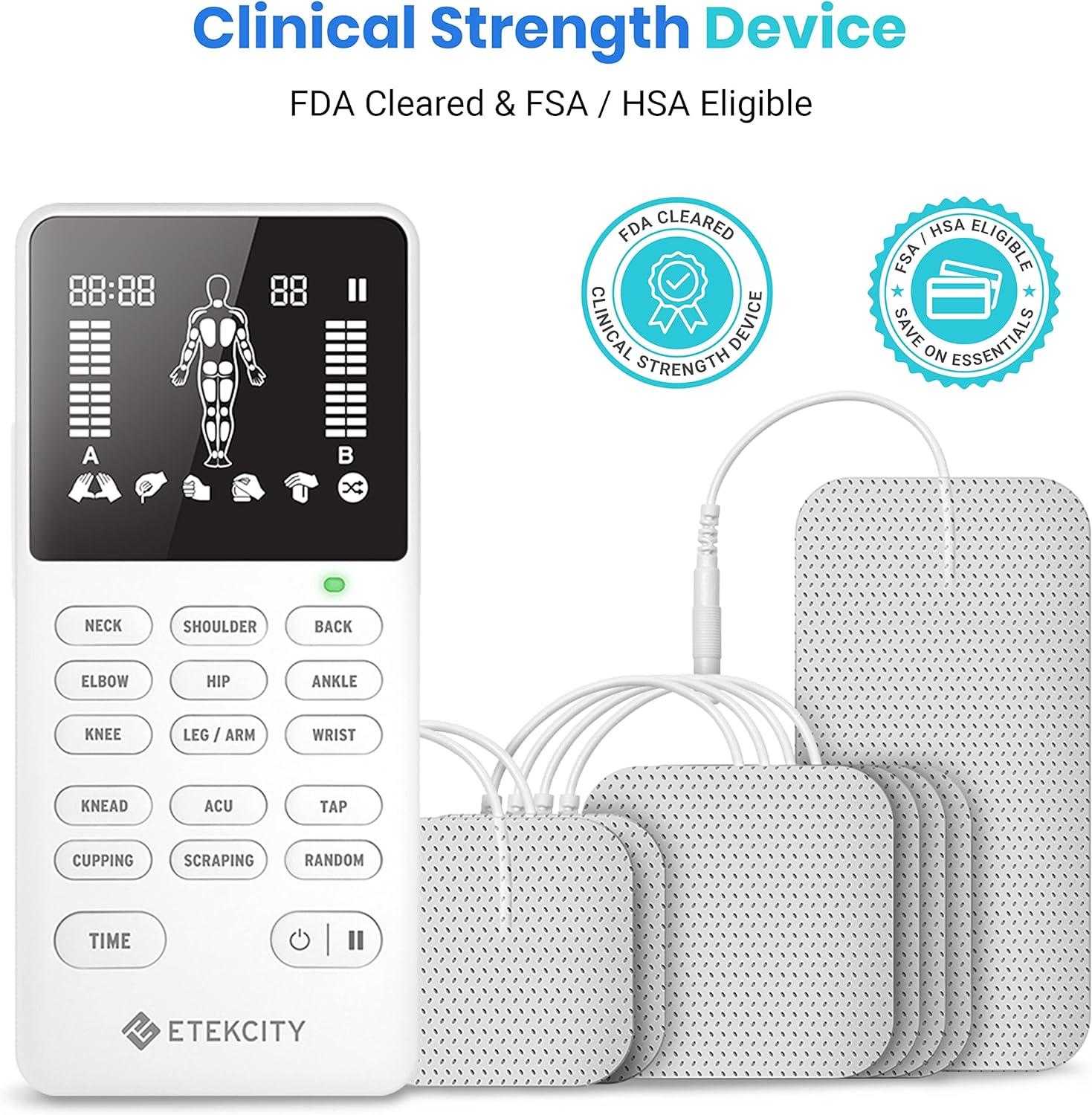 Etekcity 4-Channel Rechargeable TENS Unit,FSA-HSA Eligible Muscle Stimulator for Pain Relief, After-Exercise Relaxation, Physical Therapy, 8 Electrode Pads, Back,Neck,Shoulder,Sciatica, Period Cramps