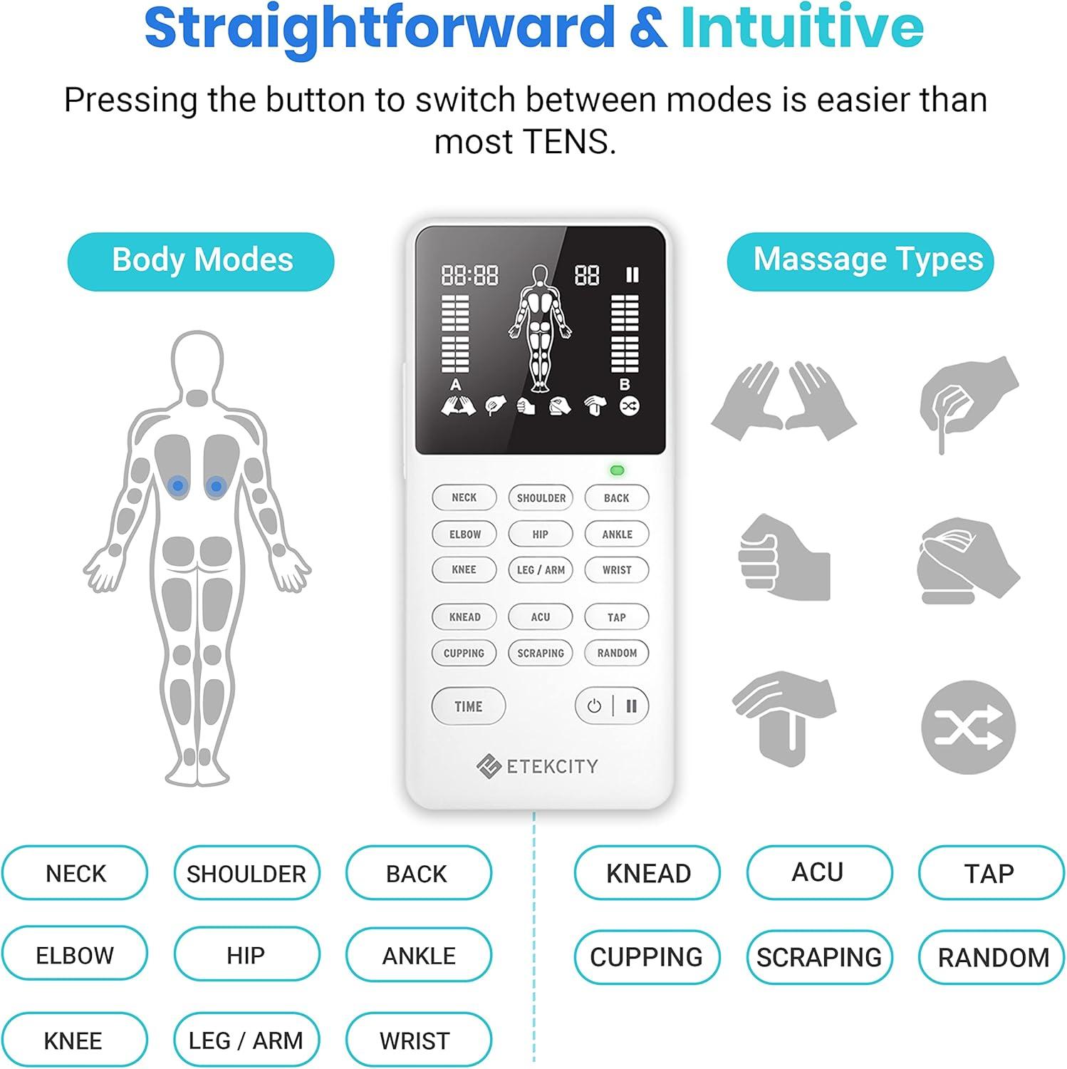 Etekcity 4-Channel Rechargeable TENS Unit,FSA-HSA Eligible Muscle Stimulator for Pain Relief, After-Exercise Relaxation, Physical Therapy, 8 Electrode Pads, Back,Neck,Shoulder,Sciatica, Period Cramps