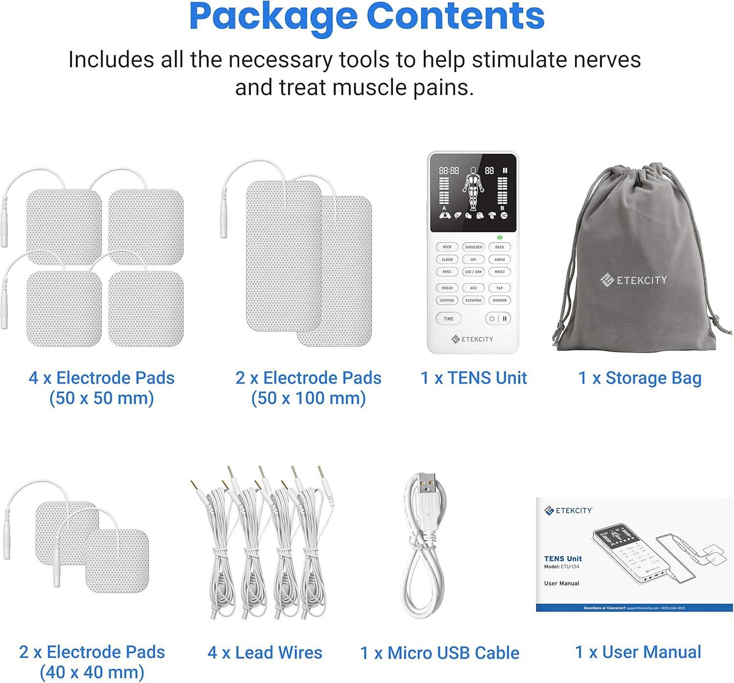 Etekcity 4-Channel Rechargeable TENS Unit,FSA-HSA Eligible Muscle Stimulator for Pain Relief, After-Exercise Relaxation, Physical Therapy, 8 Electrode Pads, Back,Neck,Shoulder,Sciatica, Period Cramps