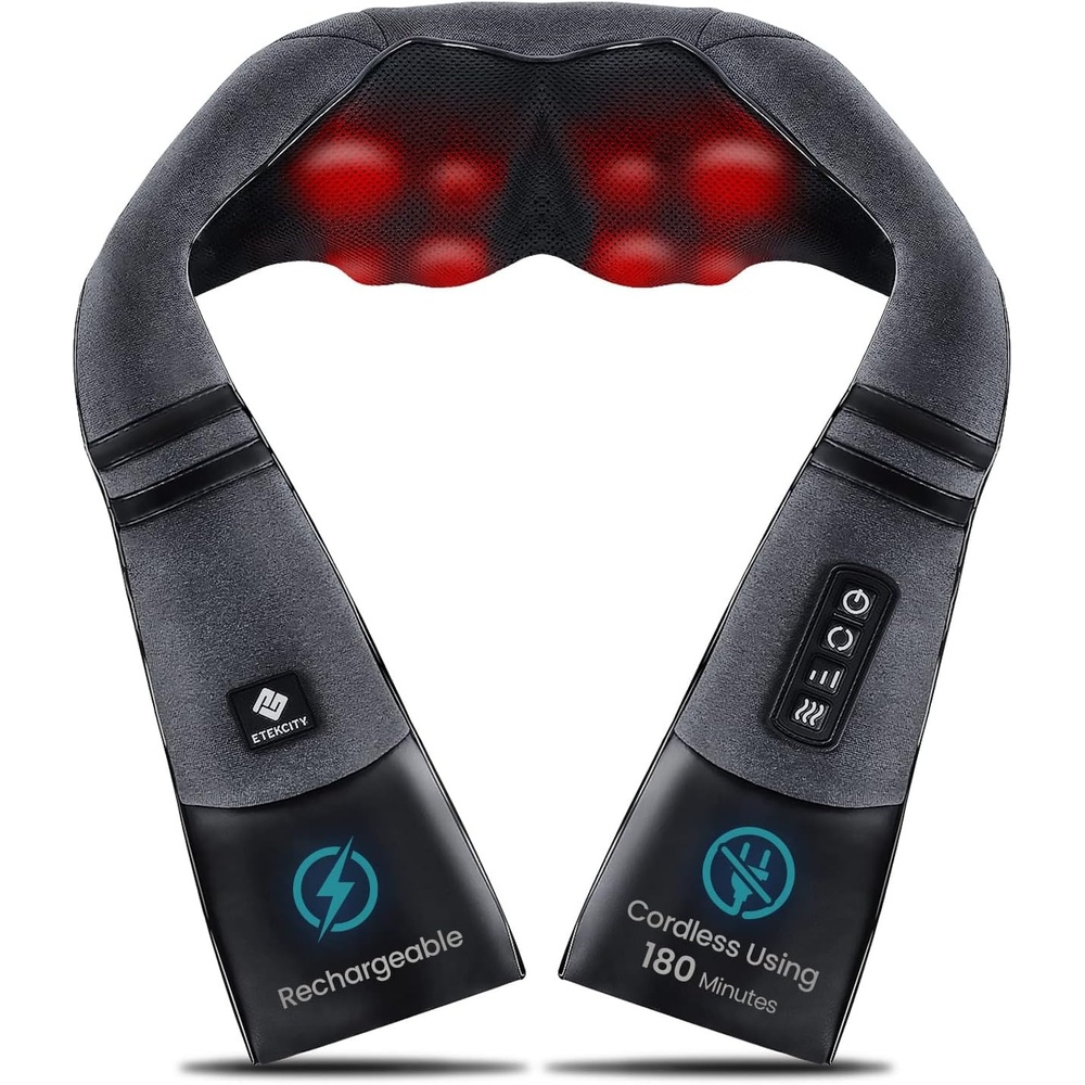 Etekcity FSA Eligible Cordless Neck Massager for Pain Relief Deep Tissue, Shiatsu Shoulder Massager with Heat, Massage Tools for Trapezius, Lymphatic Drainage, Relaxation Therapy, HSA Items, Cadeo(Deep-gray)